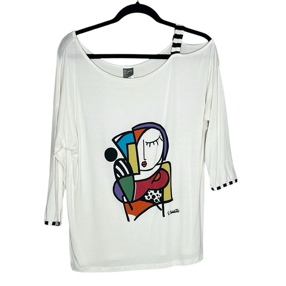 Simply Art by Dolcezza asymmetric shoulder wearable art top size Small - Picture 1 of 11